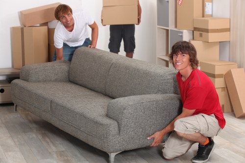 Removal van and moving crew in central London near Holborn